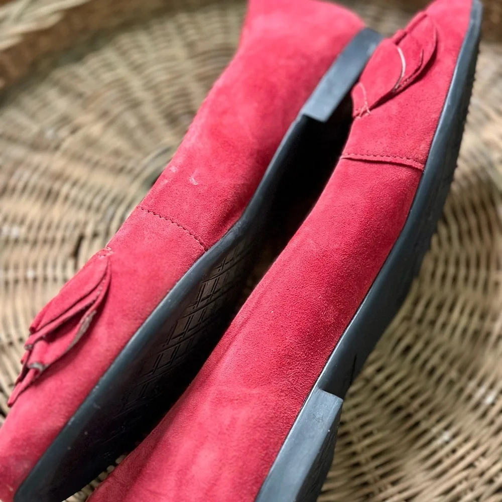 L.L. Bean Women's Red Suede Ruffle Shoes - Picture 7 of 9